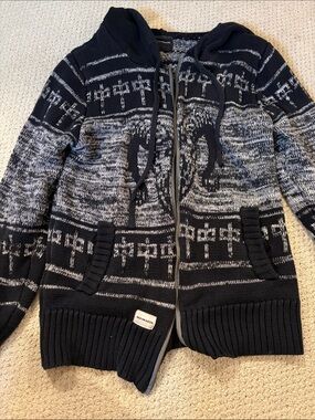 Men's Zip Hoodie Sweater in black and Gray Knit